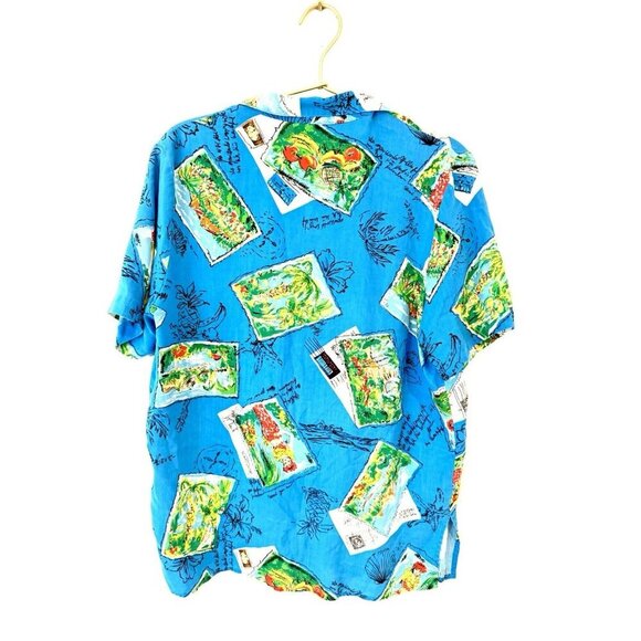 Vintage CLIO Hawaiian Blue Shirt Silk Medium - Picture 9 of 10